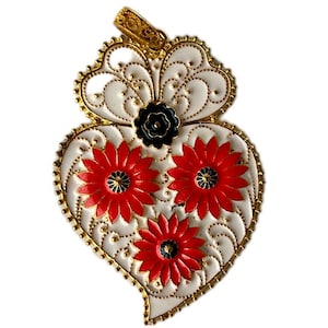 Filigree pendant in white, blue and red, portuguese pendant 7.7 cm, viana&#39;s heart, heart of viana, Portugal, portuguese necklace, Filigrana
