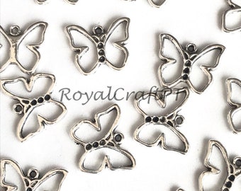 15x butterfly charms, 20 mm silver insect charms, mystical charms, butterfly supplies for jewery, flying animal charms, butterfly pendants