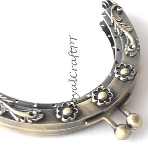 1 marco de bolso de metal bronce con agujeros de costura 8,5 8,5 cm, suministros, decoración floral, marco de monedero, cierre de bolso grabado, billetera de monedas