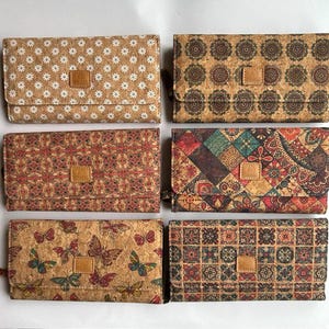 Portefeuille en liège, sac en liège portefeuille végétalien, portefeuille écologique pour femmes avec place pour cartes et pièces de monnaie, motif talavera, portefeuille en liège à carreaux portugais