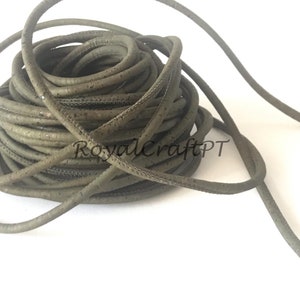 1 meter of cork cord, leather, 5 mm diameter, dark green color, cork supplies for necklaces and bracelets, cork cord with one color