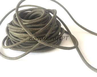 1 meter of cork cord, leather, 5 mm diameter, dark green color, cork supplies for necklaces and bracelets, cork cord with one color
