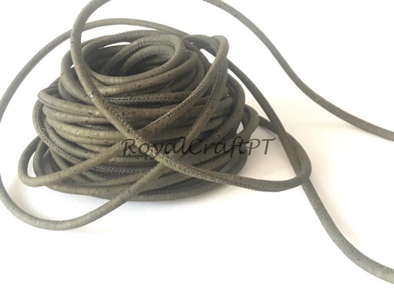 1 meter of cork cord, leather, 5 mm diameter, dark green color, cork supplies for necklaces and bracelets, cork cord with one color