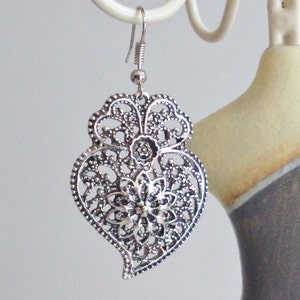 1 Pair of Portuguese filigree earrings silver 3,7 cm charm heart flower findings Viana Heart earrings
