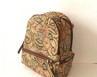 Floral Paisley Cork Backpack – Natural Multi-Color Vegan Cork Mini Backpack: Sustainable Paisley Design - Etsy main image 3