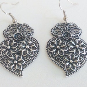 1 Pair of Portuguese filigree earrings silver 3,5 cm charm heart flower findings Viana Heart earrings