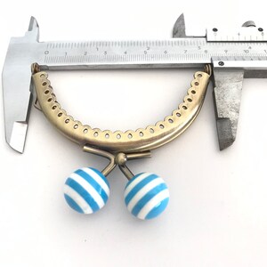 Metal purse frame with sewing holes 8,50 cm bronze supplies purse clasp, coin purse frame, white and blue ball decoration, cute coin purse image 7