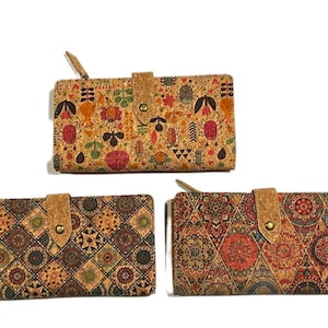 Cork wallet, vegan wallet cork bag, womens eco-friendly wallet with place for cards and coins, talavera pattern, portuguese tile cork wallet