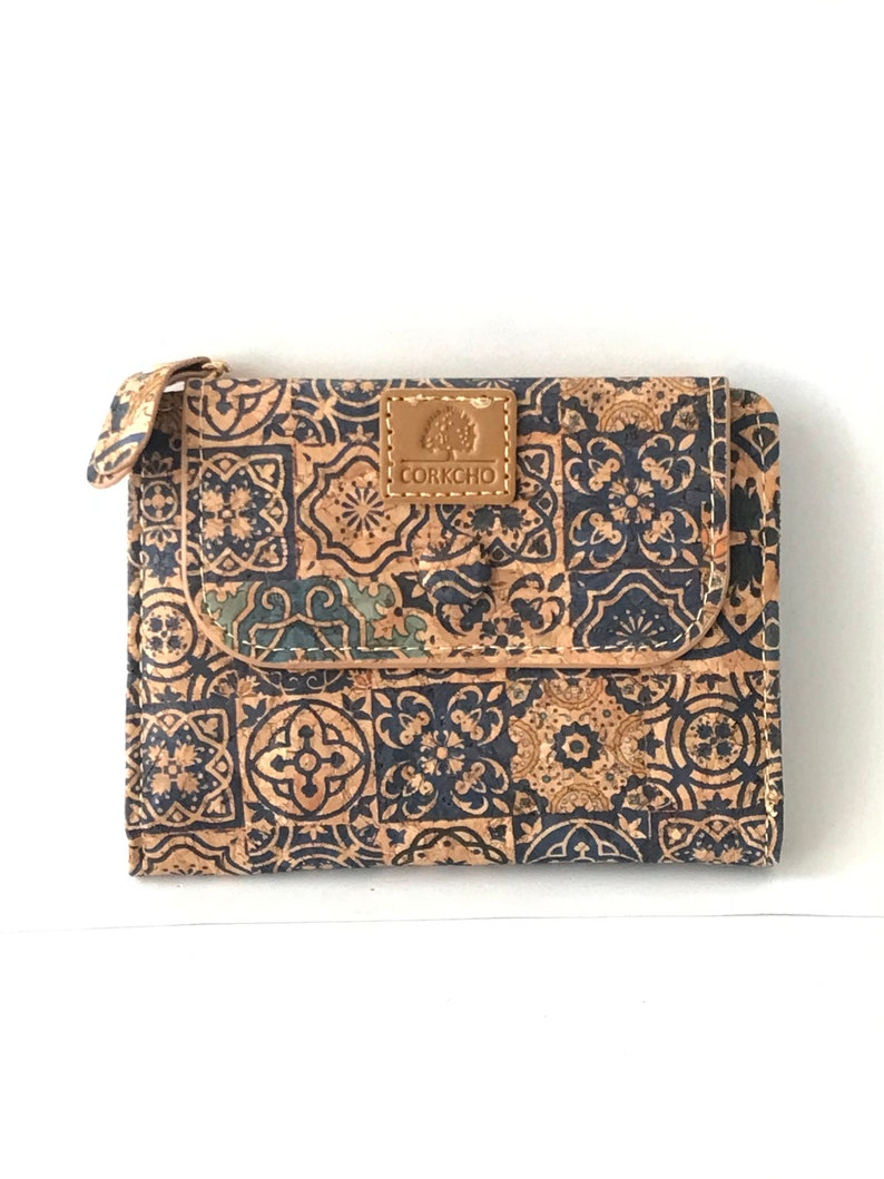 Kork-Geldbörse, Korktasche, vegane Geldbörse, umweltfreundliche Damen-Geldbörse mit Platz für Karten und Münzen, portugiesische Kork-Geldbörse Portuguese Tile