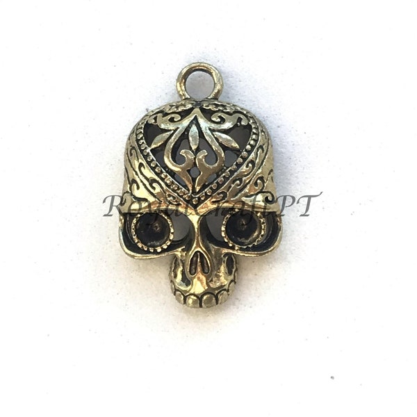 1x Skull gold pendant, 35 mm charm, skeleton head, skull head charms, halloween charm, human skeleton pendant, human skull charms