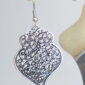 1 Pair of Portuguese filigree earrings silver 3,5 cm charm heart flower findings Viana Heart earrings