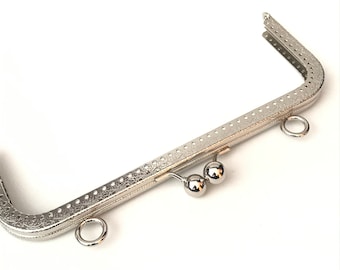 1 zilveren metalen portemonnee frame met naaigaten 21 cm, benodigdheden, groot portemonnee frame voor handtas, grootmoeder portemonnee sluitingen, eenvoudig portemonnee frame