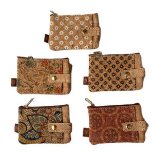Cork wallet, vegan wallet, cork bag, womens eco-friendly wallet with place for cards and coins, geometric pattern, portuguese cork wallet