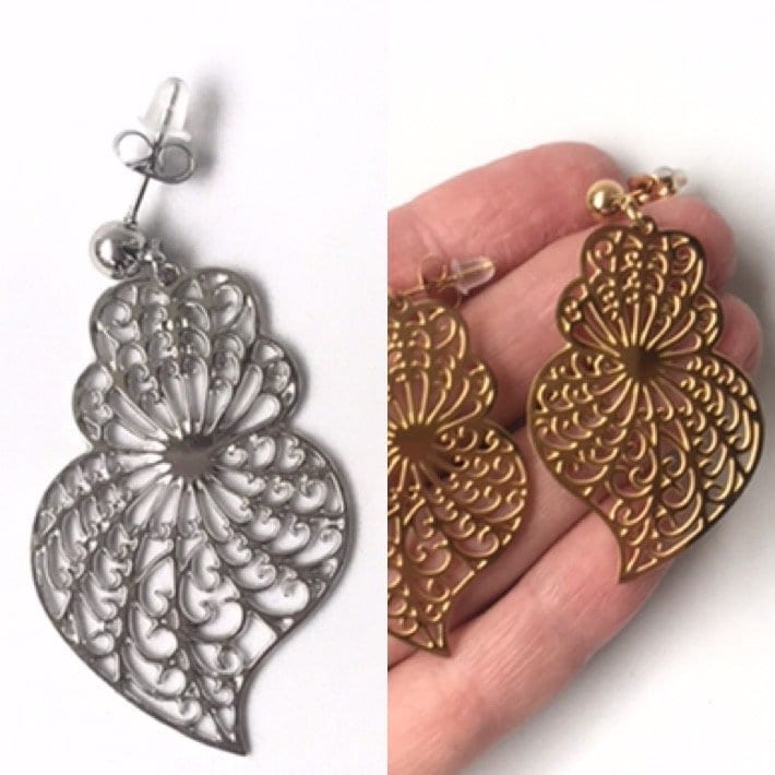 Viana's hearts earrings, portuguese filigree earrings, traditional filigree Portugal heart of Viana, Love earrings stainless steel
