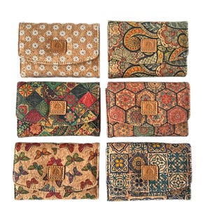 Cork wallet, vegan wallet cork bag, womens eco-friendly wallet with place for cards and coins, talavera pattern, portuguese tile cork wallet
