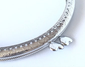 1 silver metal purse frame with sewing holes 16 cm, supplies, heart decoration, coin purse frame, frame for lady's purse