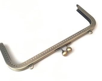 1x bronze metal purse frame with sewing holes 24 cm, 9.45 inches, supplies, big purse frame, handbag making supply