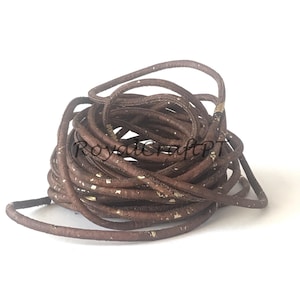 1 meter of cork cord, leather, 5 mm diameter, dark brown color, cork supplies for necklaces and bracelets, cork cord with gold decoration