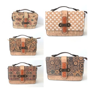 Bolso de corcho para mujer, bolso de corcho, bolso vegano, materiales naturales, bolso eco, bolso de piel con decoración de flores, bolso de flores y bolso bandolera