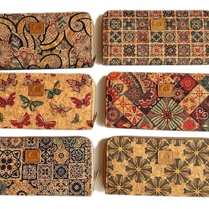 Cork wallet, vegan wallet cork bag, womens eco-friendly wallet with place for cards and coins, talavera pattern, portuguese tile cork wallet