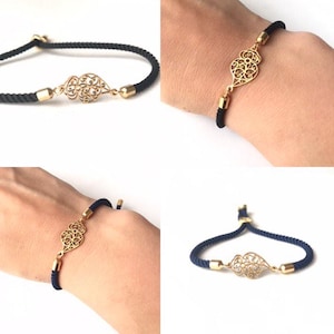 Filigree pendant bracelet, viana&#39;s heart, gold color bracelet, Portugal, heart of viana jewelry, flower bracelet, adjustable bracelet