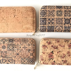 Cork wallet, vegan wallet cork bag, womens eco-friendly wallet with place for cards and coins, talavera pattern, portuguese tile cork wallet
