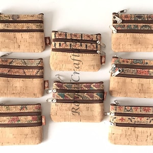 Portefeuille en liège, portefeuille végétalien, sac en liège, portefeuille écologique pour femmes avec place pour cartes et pièces de monnaie, liège naturel à l'arrière, porte-clés en liège