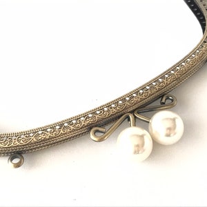 1 bronze metal purse frame with sewing holes 21 cm, supplies, coin purse frame, white pearl decoration, pearl purse clasps, premium purse image 2