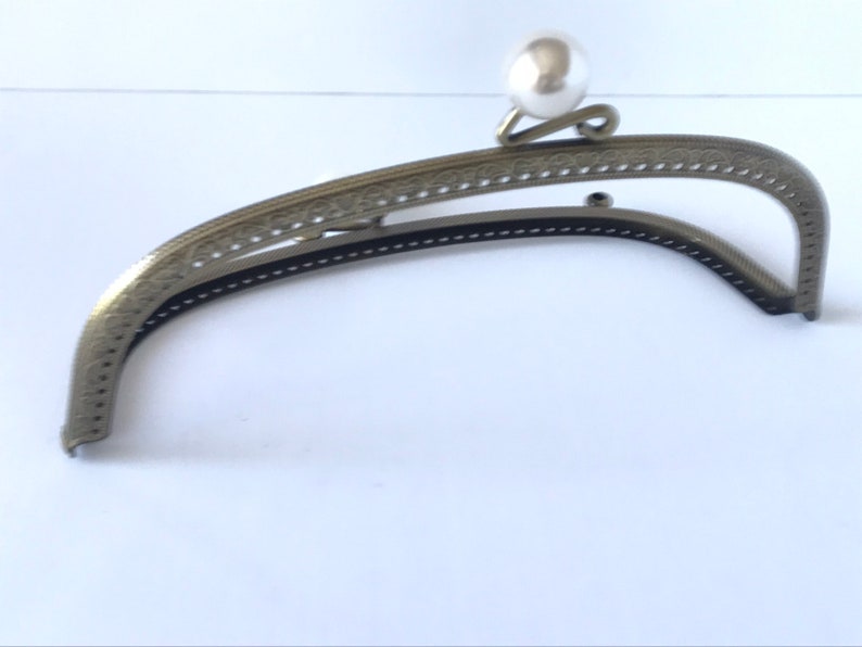 1 bronze metal purse frame with sewing holes 21 cm, supplies, coin purse frame, white pearl decoration, pearl purse clasps, premium purse image 9