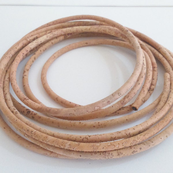3 meters of cork cord, leather, 5 mm diameter, brown color, cork supplies for necklaces, bracelets, wallets and other DIY projects