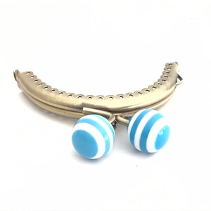 Metal purse frame with sewing holes 8,50 cm bronze supplies purse clasp, coin purse frame, white and blue ball decoration, cute coin purse image 2