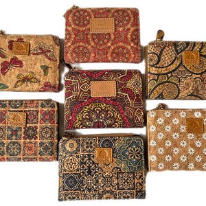 Cartera de corcho, cartera vegana, bolso de corcho, cartera ecológica para mujer con espacio para tarjetas y monedas, varios estampados, cartera de corcho portuguesa