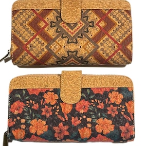 Cork wallet, vegan wallet cork bag, womens eco-friendly wallet with place for cards and coins, talavera pattern, portuguese tile cork wallet