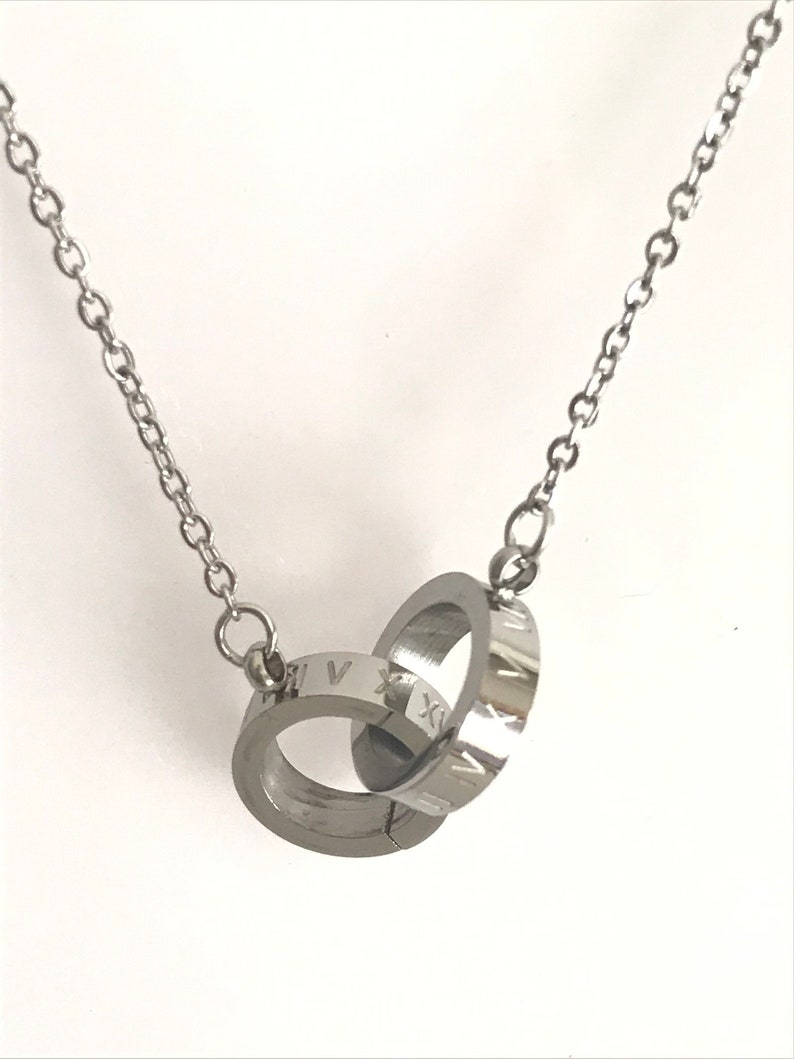 wedding ring in necklace bridesmaid gift Two rings necklace silver stainless steel everyday necklace minimal necklace bridal jewelry