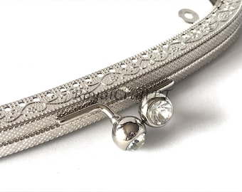 1 silver metal purse frame with sewing holes 18 cm, bright decoration, simple purse frame for making bag with bright details, bright clasps