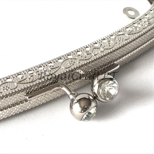 1 silver metal purse frame with sewing holes 18 cm, bright decoration, simple purse frame for making bag with bright details, bright clasps