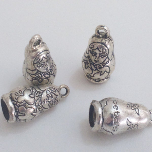 4x silver russian doll pendant 25 mm charm findings supplies, necklace pendant, 3D, russia doll, matryoshka doll, babushka