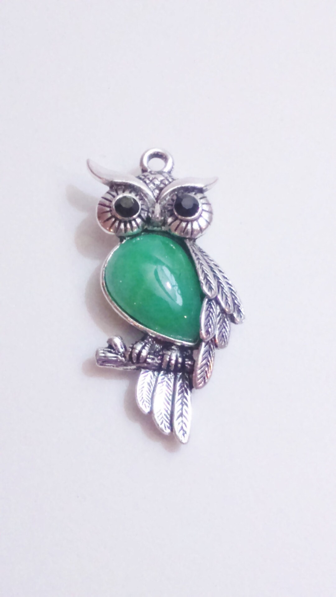 1x Owl Pendant Silver Green Stone 45 Mm Charm Animal Findings - Etsy