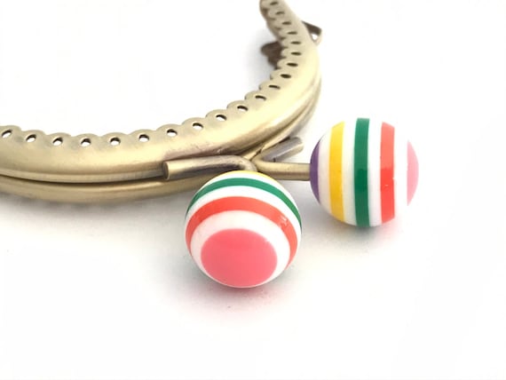 Metal purse frame with sewing holes 8.5 8,5 cm, bronze supplies, purse clasp, coin purse frame, rainbow ball decoration, cute coin purse