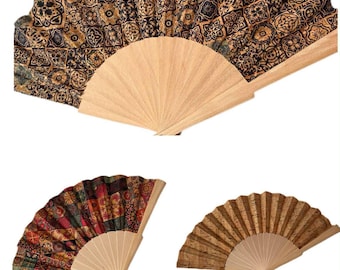 Cork Fan, Cork Hand Fan, Summer Fan,  Vegan Fan, Cork Folding Fan, Round Folding Fan Hand Held, Art Folding Fan, Classic Folding Fan,