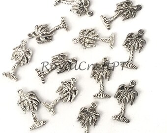 12x ヤシの木チャーム、シルバー 22 mm ツリー チャーム、ビーチ
