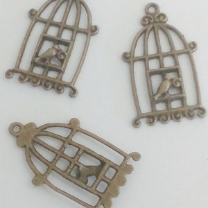 3x bird cage pendant bronze brass 33 mm charm findings supplies necklace