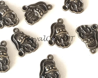 10x santa claus charm, 19 mm bronze christmas charms, holiday charms, santas head charm, father christmas charm, christmas gifts jewelry