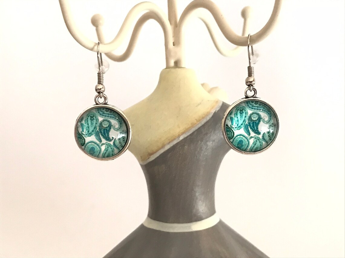 Round Glass Tile Earrings Azulejo Glass Mosaics Pendant Etsy