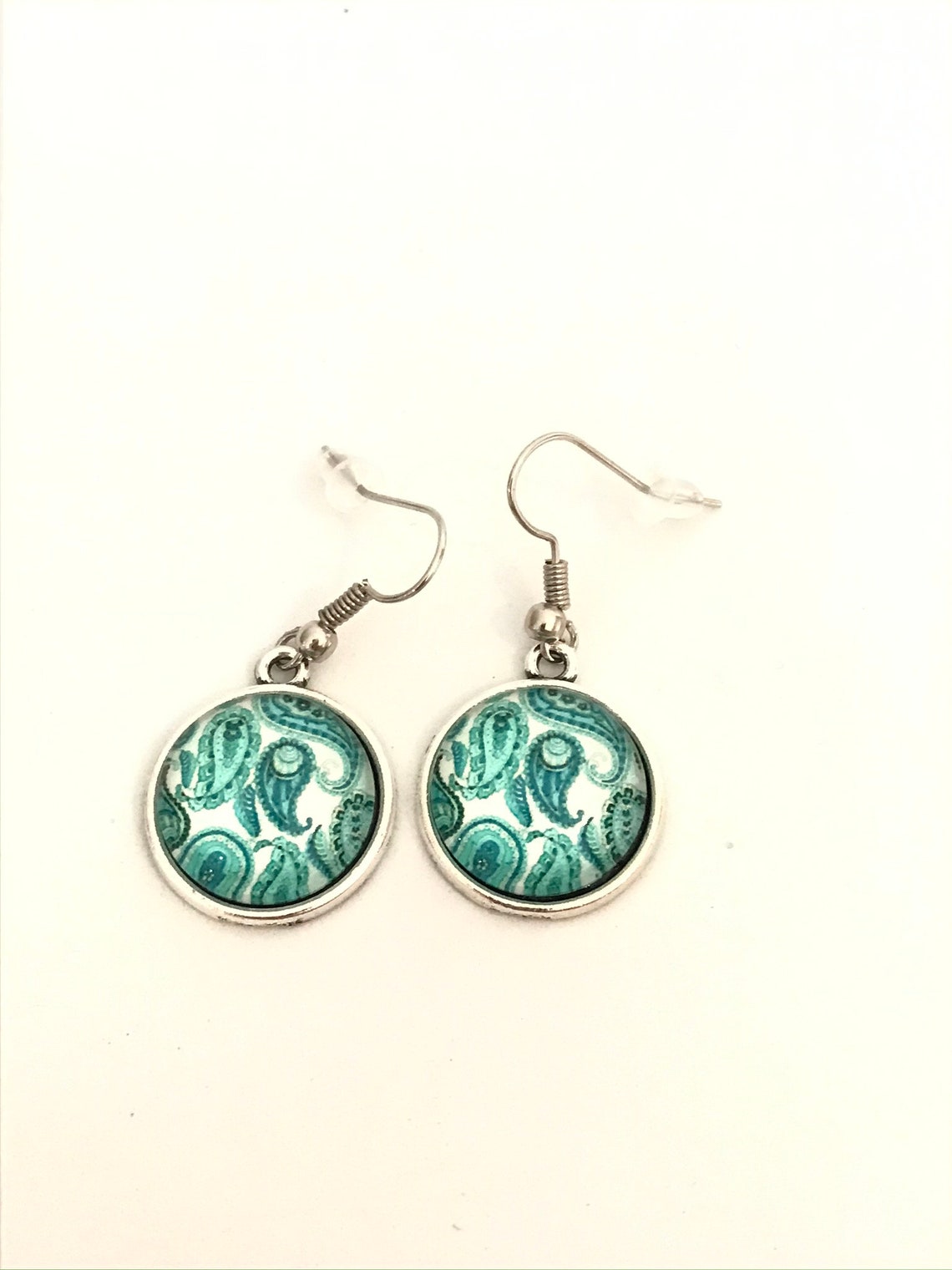 Round Glass Tile Earrings Azulejo Glass Mosaics Pendant Etsy