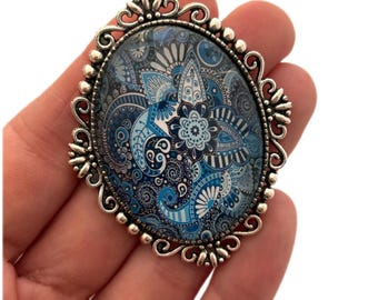 Glass tile pendant azulejo, glass pendant, glass cabochon, mosaics portuguese tile pendants majolica jewelry, flower geometric pendant