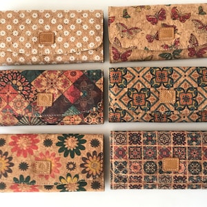 Portefeuille en liège, sac en liège portefeuille végétalien, portefeuille écologique pour femmes avec place pour cartes et pièces de monnaie, motif talavera, portefeuille en liège à carreaux portugais