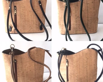 Cork handbag for women, cork bag, vegan bag, natural materials, eco friendly bag, leather bag, shoulder tote bag, tribal leather handbag