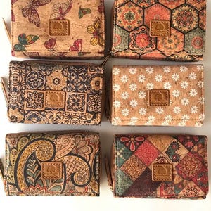 Cartera de corcho, cartera vegana, bolso de corcho, cartera ecológica de mujer con lugar para tarjetas y monedas, cartera de corcho portuguesa