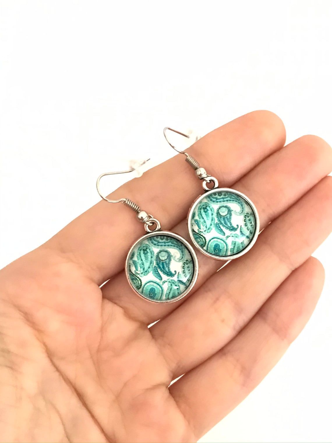 Round Glass Tile Earrings Azulejo Glass Mosaics Pendant Etsy